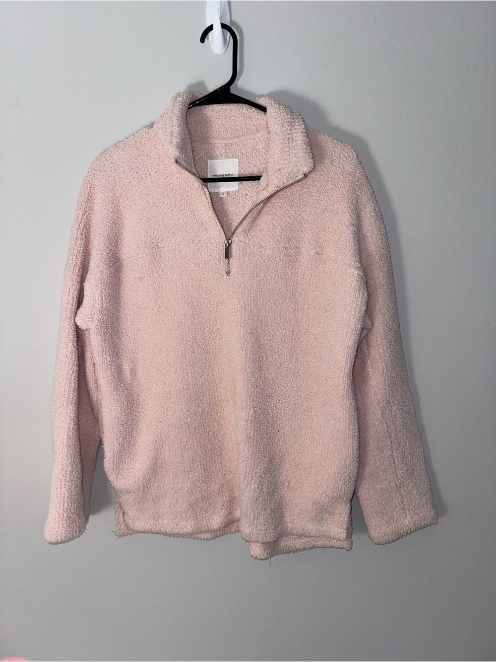 Thread & Supply Light Pink Quarter-Zip Sherpa Pullover